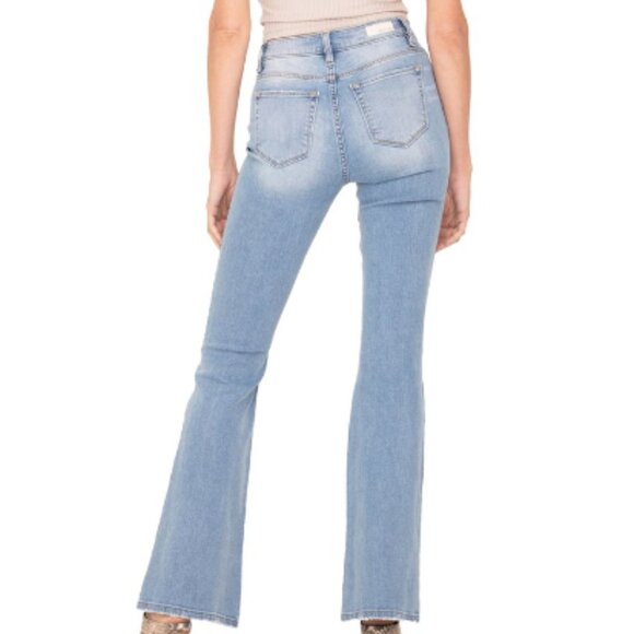 MISS ME - WOMENS HIGH-RISE FLARE JEANS Plain with stretch - Picture 2 of 16